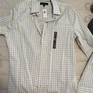 Banana Republic White and Blue Checkered Dress Shirt